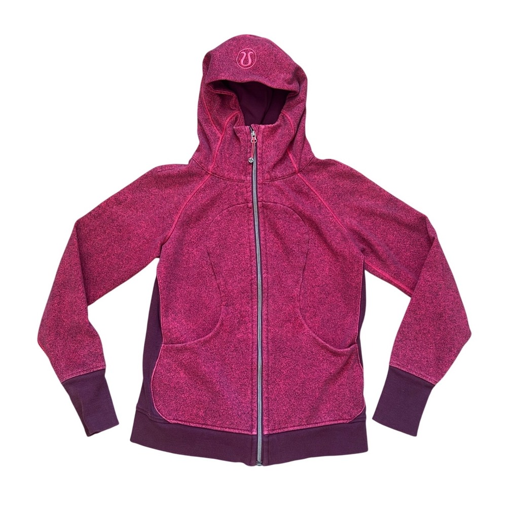 Lululemon Scuba Hoodie Full Zip Pink Purple Heathered Fleece Jacket 8 Preppy
